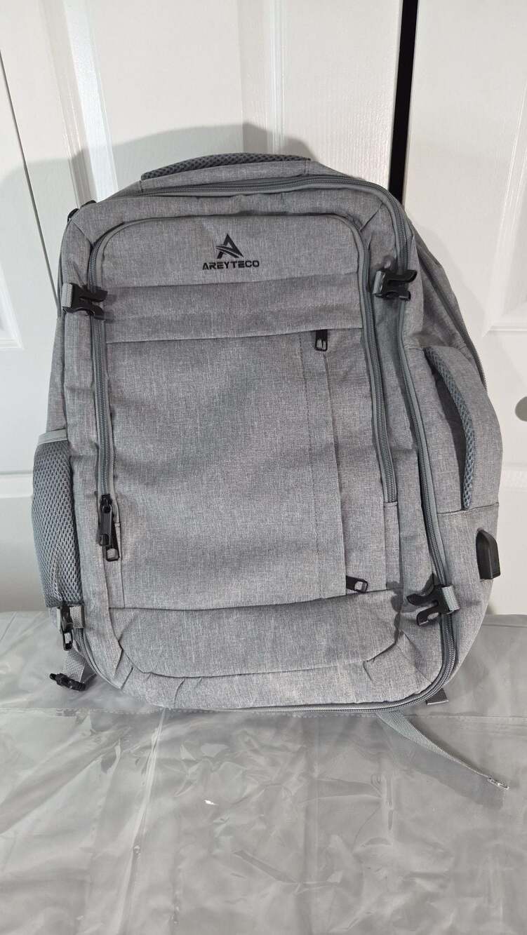 AREYTECO Large Travel Laptop Backpack with USB Charging Port Heather Grey
